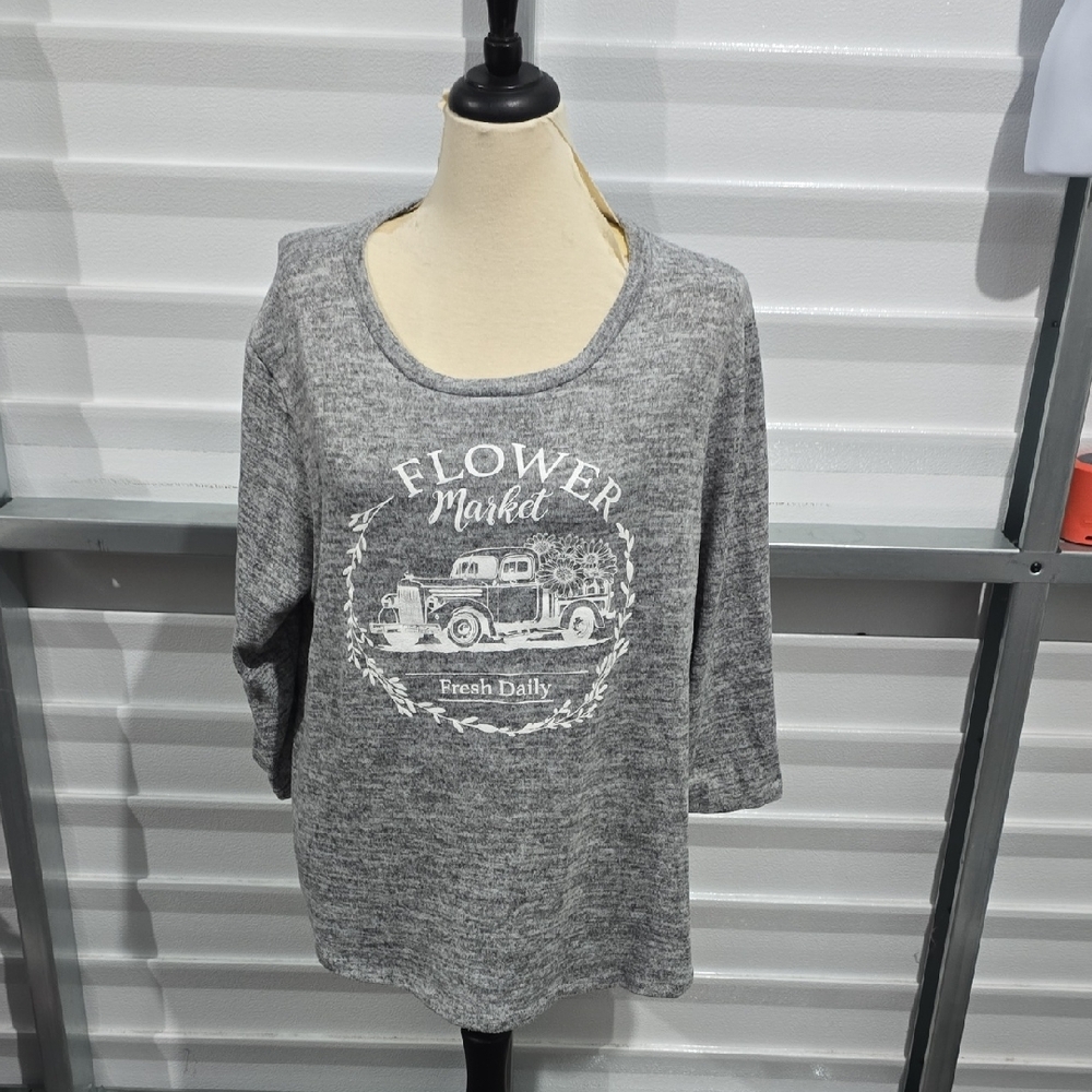 Stitchwürks Gray  Flower‎ MarketGraphic Sweatshirt With 3/4 Sleeves